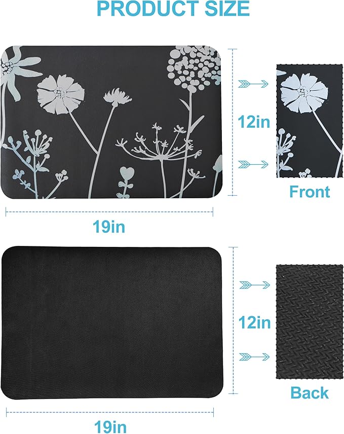 Dish Drying Mat for Kitchen Counter, 12"x19"Dish Drying Pad with Non-slip Rubber Backed, Hide Stain Anti Absorbent for Kitchen Counter, Drying Mat for Coffee Machine Dish Rack (Gray Daisy)
