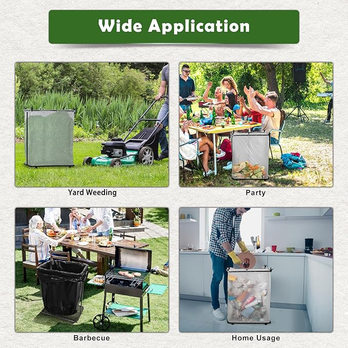 Vrisa Garden Trash Bag Holder Stand Outdoor Leaf Bag Holder Metal Wire Garbage Bag Holder Frame Holds 30-45 Gallon Bags Lawn Bag Holder with Clips for Camping Gardening Yard Weeding Lawn Parties
