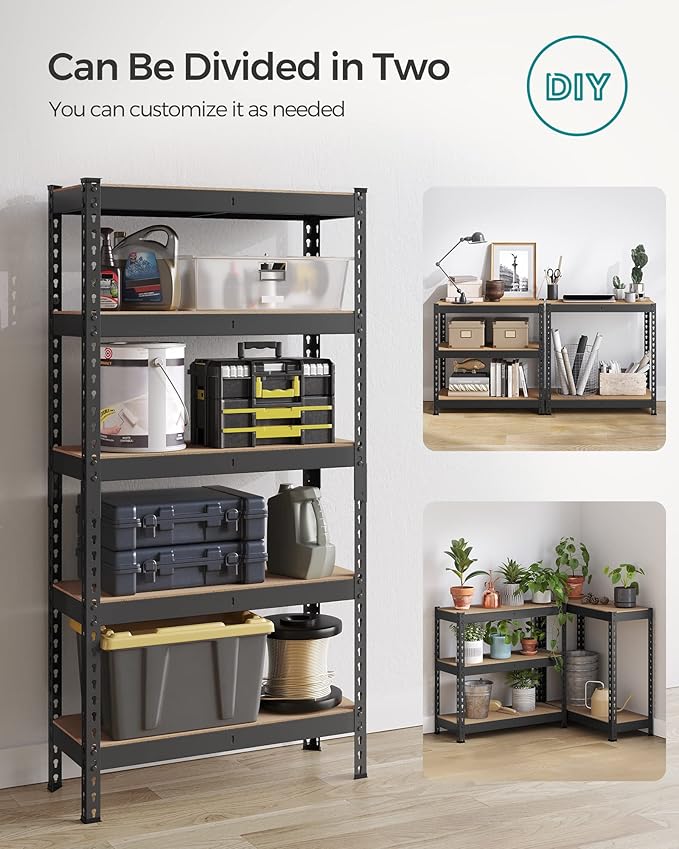 SONGMICS 5-Tier Storage Shelves, Load 2310 lb, Set of 2 Garage Storage, Boltless Assembly, Adjustable Shelving Unit, 11.8 x 29.5 x 59.1 Inches, for Study Shed Basement, Black UGLR300B02