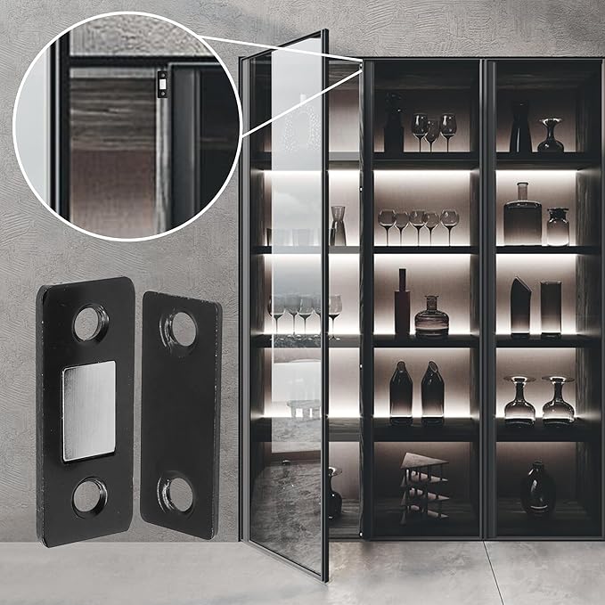Cabinet Magnetic Catch, 6 Pack Black Ultra Thin Magnetic Cabinet Door Catch, Adhesive Cabinet Magnets for Kitchen Drawer Cabinet Door Closet, Concealed Strong Magnetic Cabinet Latch