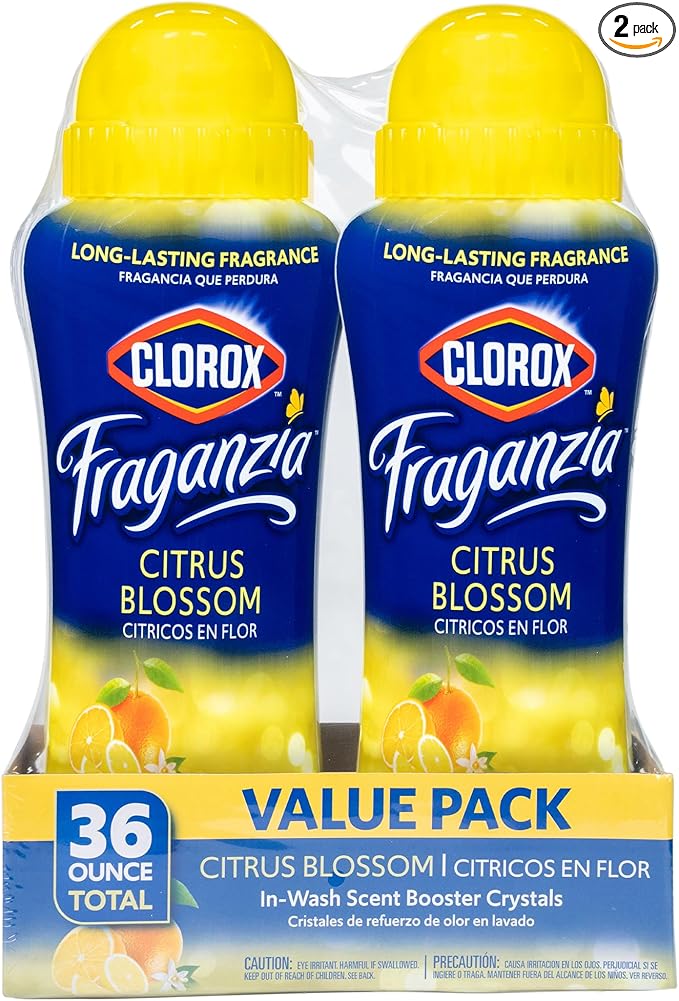 Clorox Fraganzia Laundry Scent Booster Crystals in Citrus Blossom Scent - Scented In-Wash Freshener Beads for Fresh, Clean, Great Smelling Clothes and Linens, 18 Oz - 2 Pack