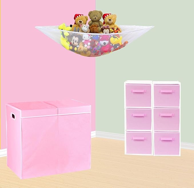 Simple Houseware Double Laundry Hamper with Lid and Removable Bags, Pink