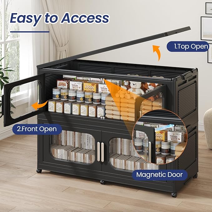 150GAL Extra Large Storage Bins with Lid, 600QT Storage Bins with Wheels, Folding Closet Organizer, Stackable Collapsible Plastic Storage Containers for Home, Office, Dorm, 3Pack Black