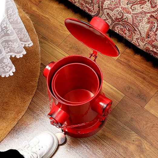 Hoolerry Fire Hydrant Trash Can Retro Creative Garbage Can with Inner Bucket Large Capacity Wrought Iron Pedal Trash Can Indoor Outdoor Waste Bins for Park Garden Kitchen Garbage (Red, Small)