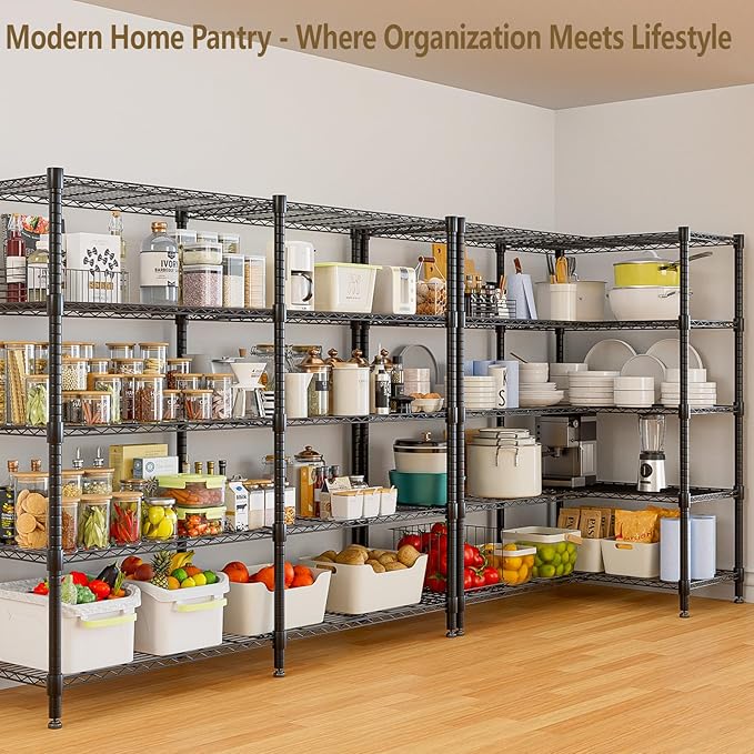 Himimi Storage Shelves-5 Tier Heavy Duty Wire Shelving Unit with Leveling Feet, 1500LBS Adjustable Metal Shelves Organizer for Kitchen Garage Pantry Laundry, 60" W*14" D*72" H, Black