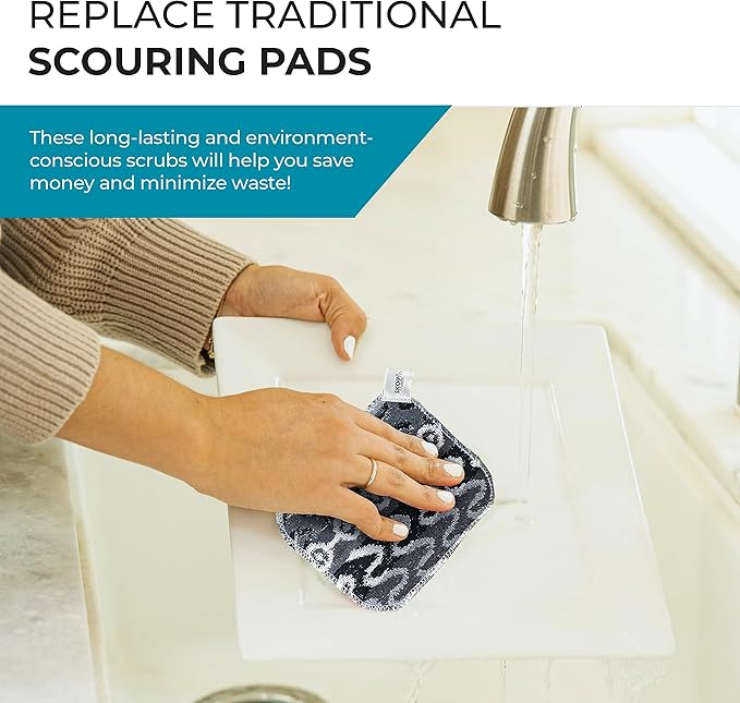 Skoy Scrub, 8-Pack Reusable, Non-Scratching Dish Scrubber for Kitchen and Household Cleaning, Planet-Friendly, Dishwasher Safe Soft Scrub, Monochromatic Colors