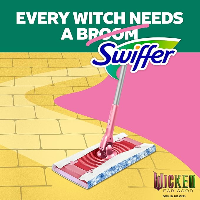 Swiffer Sweep and Mop Deluxe, Limited Edition Pink Wicked: for Good, 2-in-1 Floor Mopping and Sweeping Kit, 1 Sweeper Device, 5 Heavy Duty Dry Sweeping Cloths, 3 Heavy Duty Wet Mopping Cloths