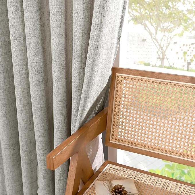 YoungsTex Dark Grey Linen Curtains 80 Inch Length for Living Room, Light Filtering Semi Sheer Window Drapes Rod Pocket Back Tab Curtain for Bedroom Office Rustic Privacy, 2 Panels, 52 X 80 Inch