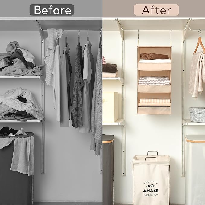GRANNY SAYS 3-Shelf Hanging Closet Organizer, Closet Organizers and Storage, Closet Storage Hanging Shelves, Clothes Organizer for Closet, Closet Hanging Organizer, Hanging Storage Organizer, Khaki