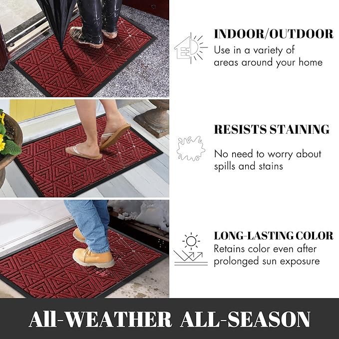 Yimobra Large Door Mat 47x24, All-Weather Waterproof Non-Slip Welcome Matt Outdoor, Heavy Duty Non Slip Doormat for Entryway for Patio and Garage Indoor, Easy Clean, Black Red