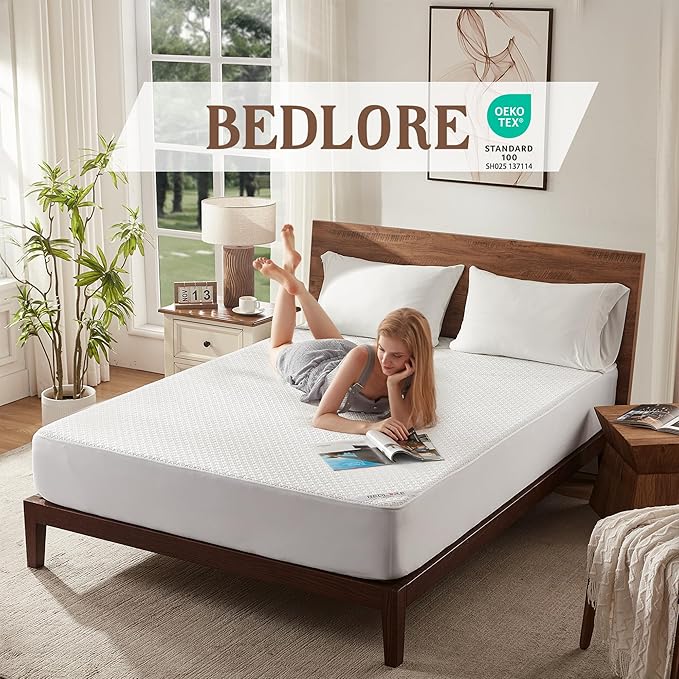 BEDLORE California King Mattress Protector, Waterproof Noiseless Mattress Cover with Deep Pocket for 6-18 inches Mattress, Soft Breathable Mattress Pad Machine Washable (White)