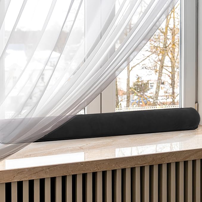 Sunolga 24" Door Draft Stopper Blocks Hot and Cold Air with Removable Washable Cover for Gaps Up to 3", All-Season Seal for Noise, Door Sweep for Bottom of Door and Window, Home Essentials, Black