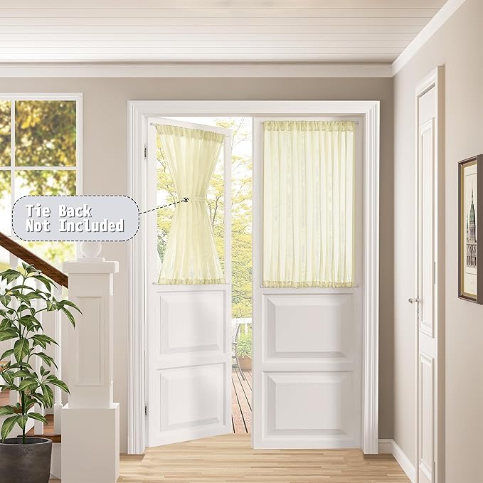 Tollpiz Sheer Door Curtains Closet Linen Textured Curtain Sheers Doorway Light Filtering Voile French Door Rod Pocket Curtains Patio Door, 54 x 63 inches Long, Transparent Yellow, Set of 1 Panel