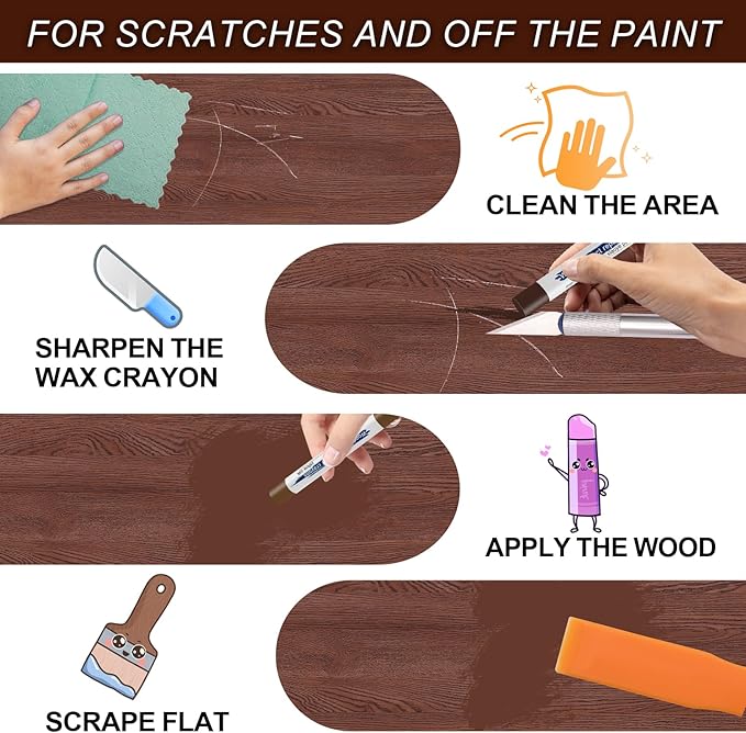 Wood Filler Sticks with 1P Box, 1P Knife, 1P Scraper and 1P Rag, Pletpet 10 Colors Furniture Crayon Touch Up Wood Filler Nail Hole Wax Sticks for Repairing Scratches and Nail Holes (10p)