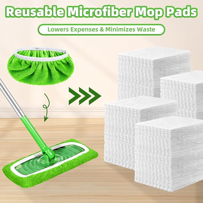 Reusable Dry Sweeping Cloths Microfiber Wet Pads Refill Compatible with Swiffer Sweeper Mop, Machine Washable Sweeping Mop Pads for Use on All Sealed Floors - Stone, Hardwood, Laminate & Tile (Green)