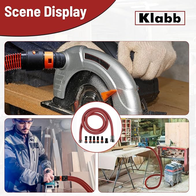 Klabb 16 Feet Dust Collection Hose Kit for Home and Shop Vacuums System with 6 Adapters of Woodworking Power Tool and Sander,Compatible with Multi-Brands Power Tool Adapter Set for Dust Collection