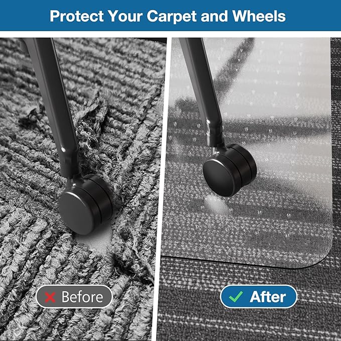 Chair Mat for Carpet, 46" x 60" Desk Chair Mat for Carpeted Floors, Non-Slip Office Vinyl Mat for Carpet with Studded, Easy Glide Heavy Duty Floor Protector Mat for Home Office, Clear