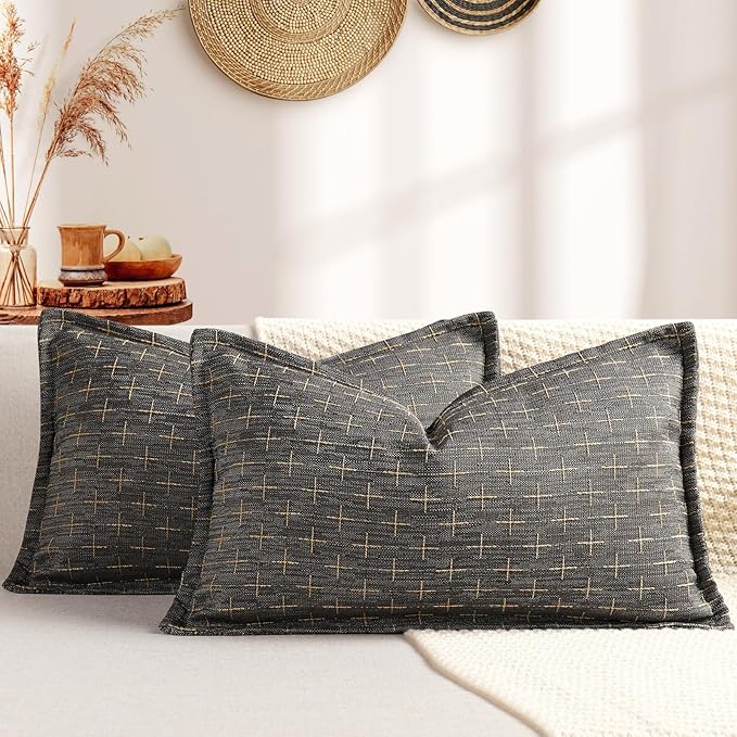 ZWJD 12x20 Pillow Covers Set of 2 Soft Polyester Textured Pillow Covers with Stylish Flange Edge Cozy Farmhouse Throw Pillows for Couch Bed Sofa Living Room