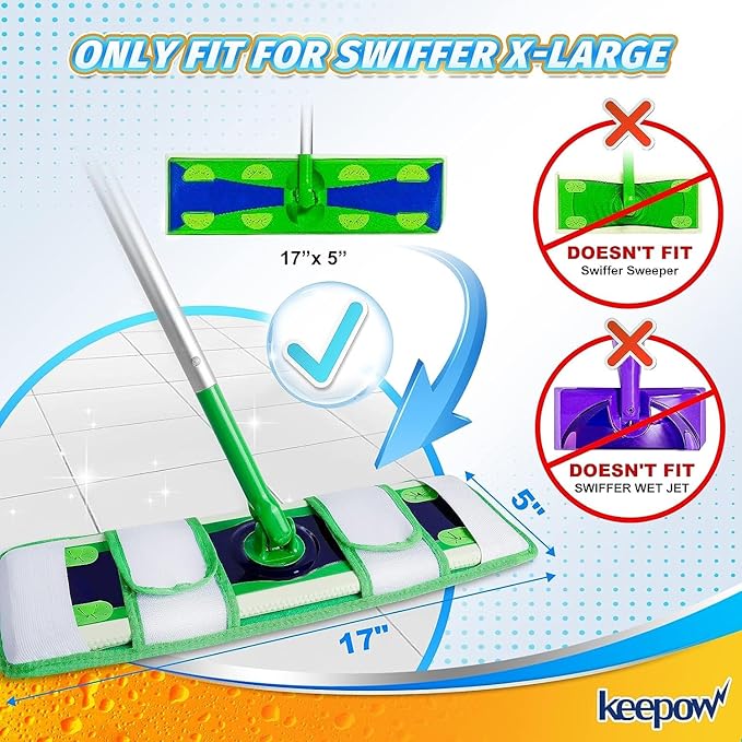 KEEPOW Microfiber Pads for Swiffer XL, Heavy Duty Dry Sweeping Cloths for Swiffer XL Mop, Extra Large Swiffer Dry Pads Refills XL (8 Pack)
