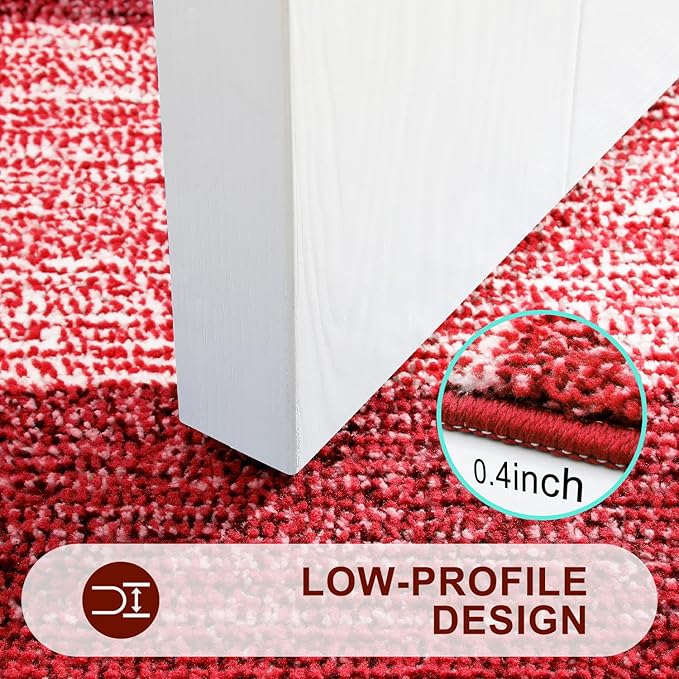 Kitinjoy Indoor Outdoor Door Mat, 59x36 Non-Slip Absorbent Dirt Trapper, Low-Profile Washable Inside Entrance Front Floor Mat, Sturdy Soft Entry Doormats for Entryway, Burgundy