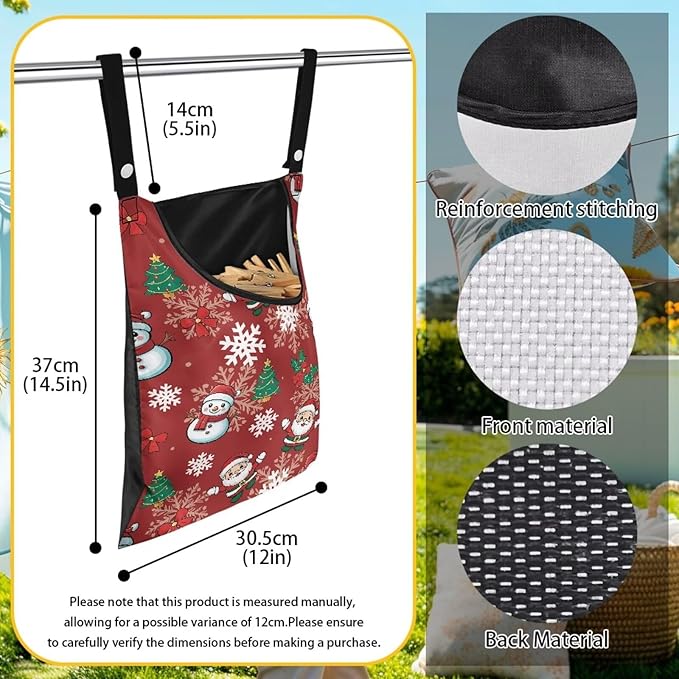 Christmas Theme Handy Clothespin Bags Maple Leaf Space-Saving Clothespin Storage Hanger Bag, Hanging Storage Organizer with Hanging Rope for Indoor and Outdoor Supply