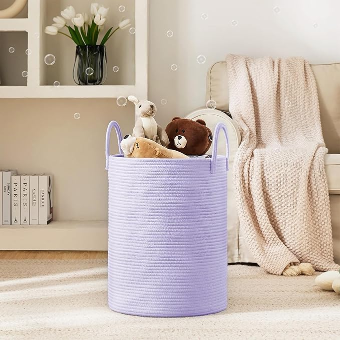 YOUDENOVA Laundry Hamper Basket, Woven 58L Tall Laundry Basket for Blanket Organizer- Clothes Hamper Baby Nursery Hamper for Blanket Storage in Bedroom