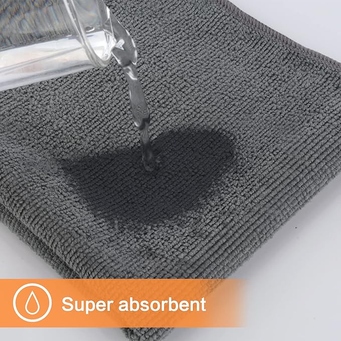 KinHwa Kitchen Washcloths for Dishes Absorbent Microfiber Dish Cloths Quick Dry Dish Rags with Poly Scour Scrub Side Ideal for Kitchen Cleaning (Gray, 12inchx12inch 10 Pack)