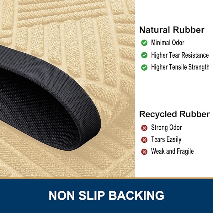 Smiry Half Circle Front Door Mat Outside Entrance, Heavy Duty Outdoor Indoor Natural Rubber Doormat, Non Slip, Trap Dirt and Moisture, Easy Clean, Low Profile Patio Porch Entryway Mat, 29.5x17, Beige