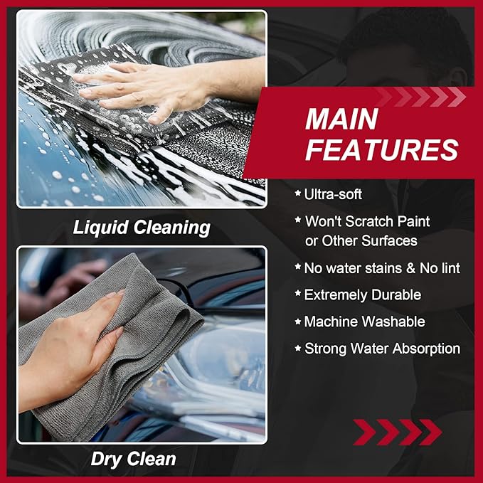 16 Pcs Microfiber Cleaning Cloth 16x16 Inch Microfiber Towels for Car Ultra Absorbent Cleaning Rags Reusable Lint Free Streak Free Detailing Towel for Car Washing Drying Dusting (Gray)