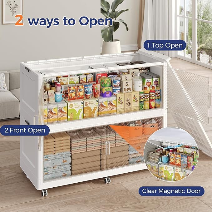 240GAL Extra Large Storage Bins with Lid, 960QT Collapsible Organizer with Wheels, Stackable Closet Cabinet with Doors, Folding Storage Containers for Home, Office, Dorm, 3Pack White