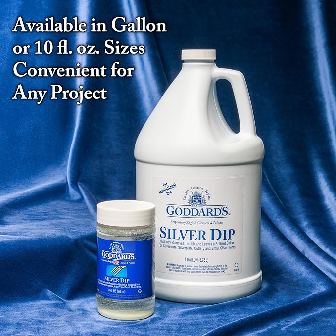 Goddard’s Silver Cleaner Dip – Silver Jewelry Cleaner Solution for Hard-to-Reach Silverplate, Cutlery & Small Items – Professional Use Silver Tarnish Remover – Silverware Cleaning Supplies (1 Gal)