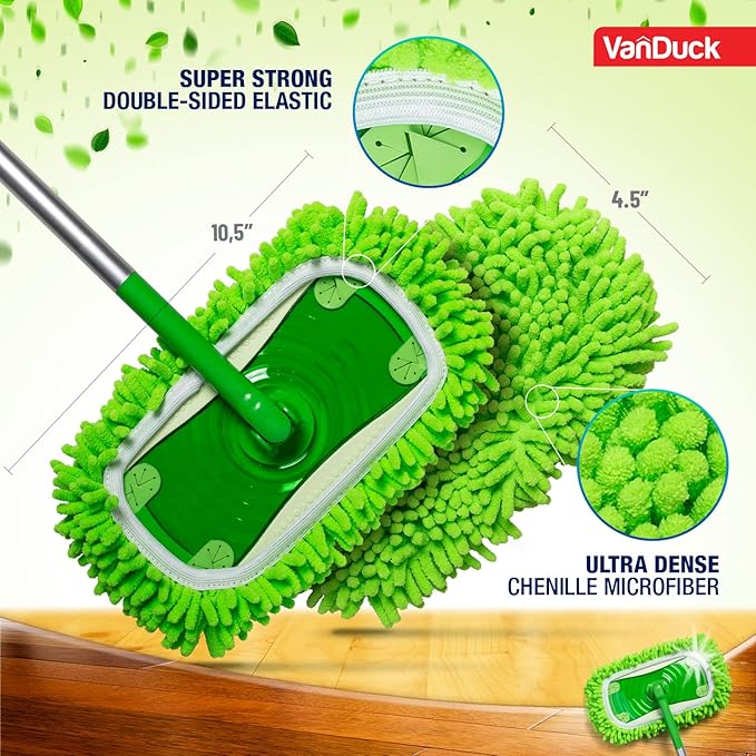 VanDuck Dust Mop Refill Compatible with Swiffer Sweeper (4 Pack) - Microfiber Pet Heavy Duty Dry Cloth Refills - Reusable Mop Pad (Handle is Not Included)