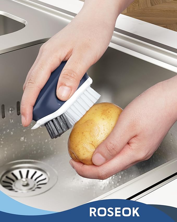 Potato Scrubber and Veggie Brush, Self-Standing Kitchen Brush for Fruit and Vegetable Cleaning, Navy Blue, 2 Pack
