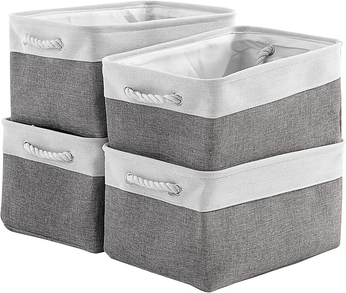 TcaFmac Storage Basket for Organizing - Large 4 Pack 15.8x11.8x8.2 inch Fabric Storage Bins for Shelves, Foldable Storage Cubes for Closet Cloth Toy Gift Kids(White&Grey)