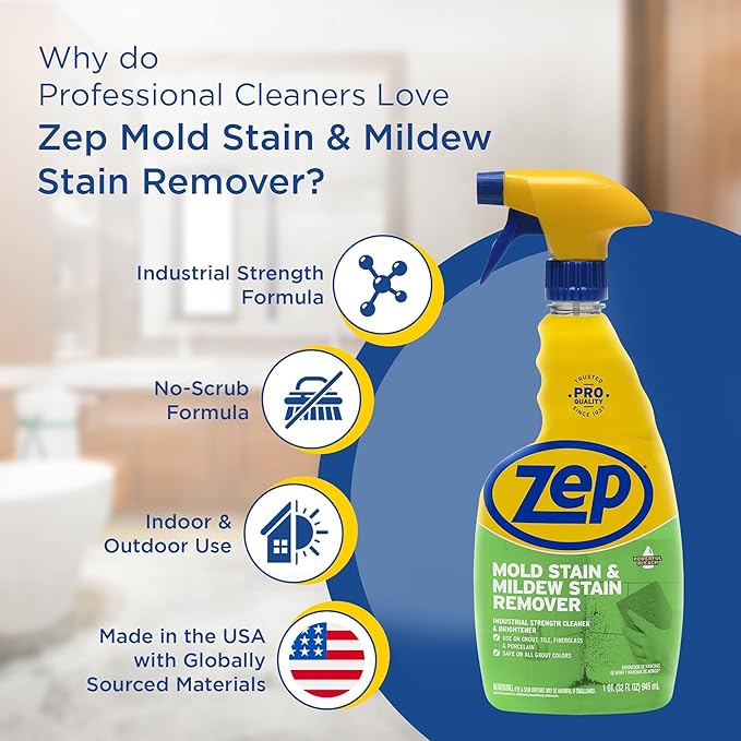 Zep Mold Stain and Mildew Stain Remover - 32 oz (Pack of 12) - ZUMILDEW32 - Experience the Power of our Professional Strength No-Scrub Formula