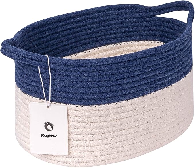 Medium and Large Woven Basket//With Handle, Used for Toys and Fabric Storage Basket used for Storing xl Storage Box, Decorative Storage Box Room 2pack (Blue, L13×W9×H7)