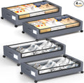 Under Bed Storage with Wheels, Square Under Bed Storage Containers, 4 Pack Under The Bed Storage Bins, Under Organizer with Clear Lids-60L Rolling Underbed Storage For Clothes, Shoes...