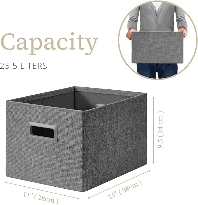 DECOMOMO Storage Bins for Shelves Robust Fabric Closet Bins for Shelves Toy Storage Clothes Books (Pack of 3 – Charcoal)