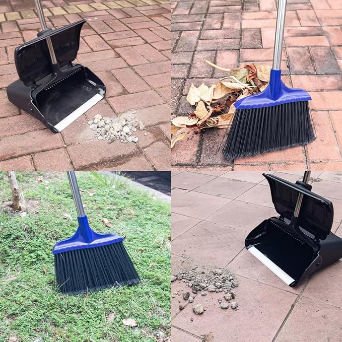 Kefanta Outdoor Heavy Duty 2 Brooms and Dustpan Set with Aluminum Flat Lip for Courtyard Garage Restaurant Lobby Patio Mall Market Office Shop Home Kitchen Office Floor