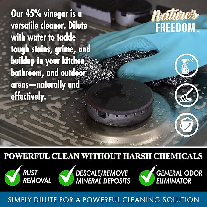 Nature's Freedom 45% Concentrated Vinegar, 1 Gallon - Dilutes to 9 Gallons - 9x Strength Multi-Purpose Solution