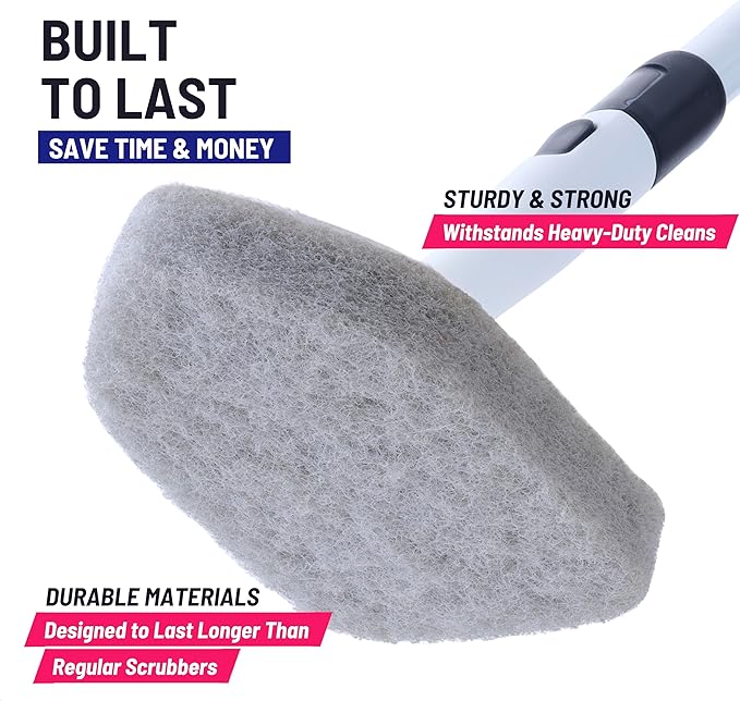 Replacement Scrubber Refill for Moku Home Extendable Tub Tile Shower Brush for Cleaning Non-Scratch (5X Scrubber Sponge Gray)