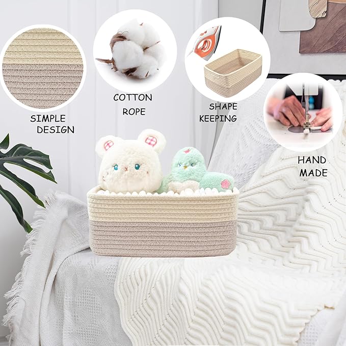 COMFY-HOMI 11.5"x7.5"x4.7" Storage Baskets for Organizing | Cotton Rope Woven Basket | Toy Storage Bin Box | Basket for Shelves, Closet Organizer Bin, Decorative Closet Shelf, 3 Pack, Beige brown