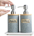Hand and Dish Soap Dispenser Set, Ceramic Kitchen Soap Dispenser for Bathroom Lotion, Body Wash, Includes Instant Dry Tray, Collapsible Funnel, 15 Oz, Gray