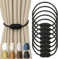 Magnetic Curtain Tiebacks Rope Curtain Tie Backs for Curtains 8 Pack Curtain Holders for Drapes Decorative Window Curtain Holdbacks, Black