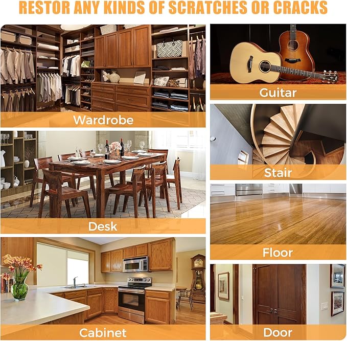 Wood Furniture Repair Kit- Set of 41 Laminate Vinyl Floor Repair Kit Wood Fillers,Floor Scratch Repair, Touch Up Markers, Restore Hardwood Scratches, Cracks, Hole for Floor, Table, Door, Cabinet