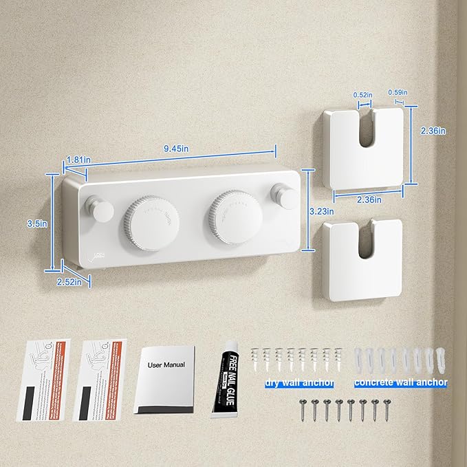 Retractable Twin Clothesline Indoor, Non-Sagging Outdoor Clothes Line Retracting Heavy Duty Clothes Drying Laundry Line Wall Mounted Stainless Steel Line-13.8Feets(Double Line-White)