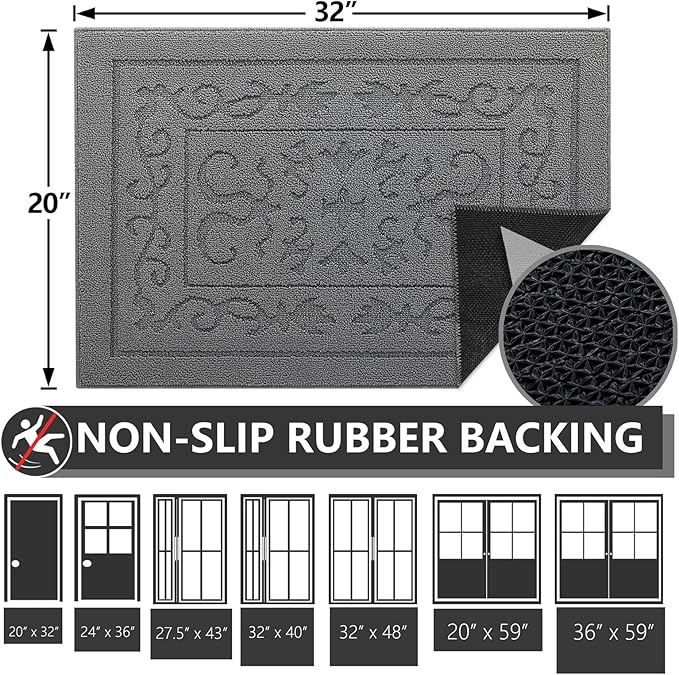 FONEYI Indoor Door Mat 20" x 32", Dirt Trapper Door Mats Non-Slip Entryway Rugs Washable, Absorbent Resist Dirt Welcome Mat, Low Profile Inside Floor Mats for Front Back Door and Entryway, Grey