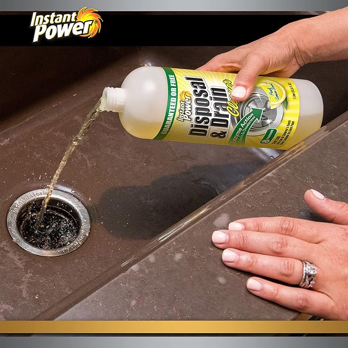 Instant Power Disposal and Drain Cleaner – Liquid Enzyme Clog Remover, Cleans and Deodorizes, Removes Drain Blockages, Fresh Lemon Scent, 33.8 Fl oz, 1 Liter
