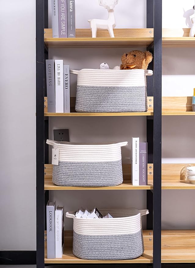 Medium and Large Woven Basket//With Handle, Used for Toys and Fabric Storage Basket used for Storing xl Storage Box, Decorative Storage Box Room 2pack (14L*10W*8.6H Silver Gray, 14Lx10Wx8.6H)
