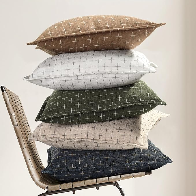 ZWJD Throw Pillow Pillow Covers 24x24 Set of 2 Soft Polyester Textured Pillow Covers with Stylish Flange Edge Cozy Farmhouse Throw Pillows for Couch Bed Sofa Living Room
